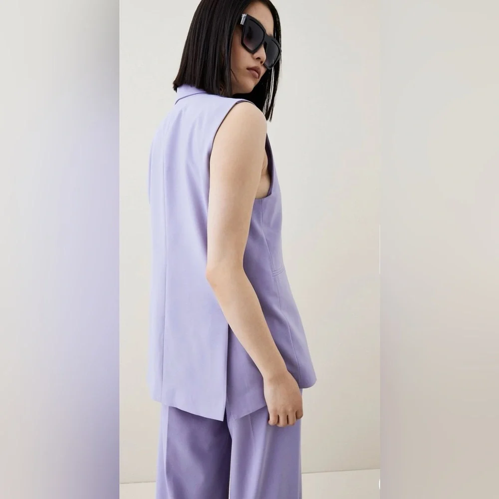 Karen Millen Wool Blend Asymmetric Sleeveless Jacket Vest Size 12 Lavender - Picture 3 of 16